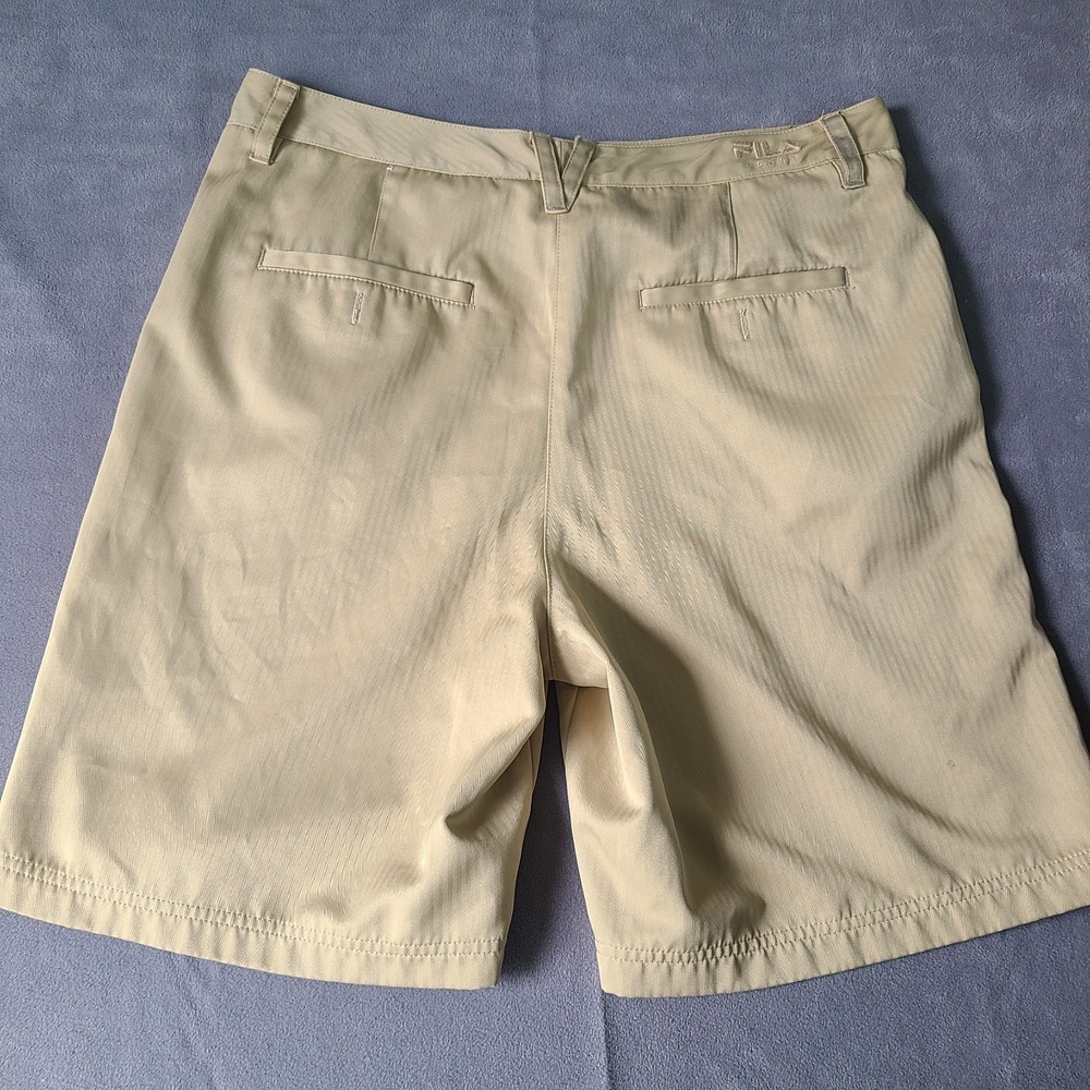 Fila Sport Golf Shorts Mens 34X9" Flat Front Chino Light Weight Beige Nylon Logo - Picture 8 of 11